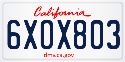 CA license plate 6XOX803