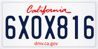 CA license plate 6XOX816
