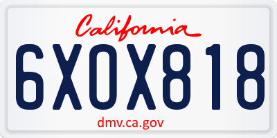CA license plate 6XOX818