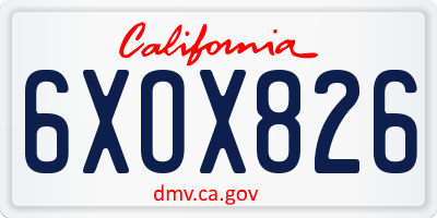 CA license plate 6XOX826
