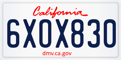 CA license plate 6XOX830