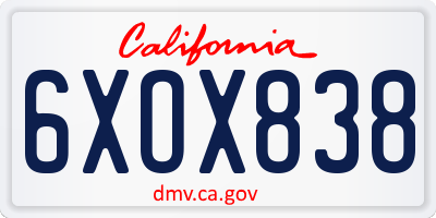 CA license plate 6XOX838