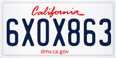 CA license plate 6XOX863