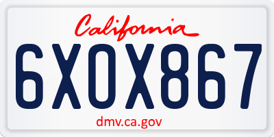CA license plate 6XOX867