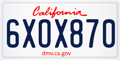 CA license plate 6XOX870