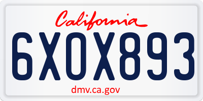 CA license plate 6XOX893