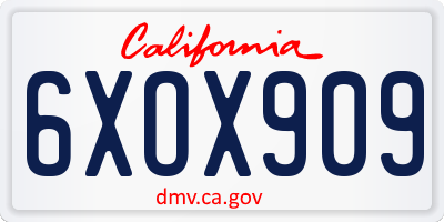CA license plate 6XOX909