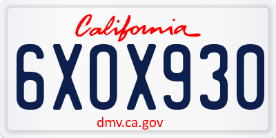 CA license plate 6XOX930