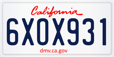 CA license plate 6XOX931
