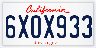 CA license plate 6XOX933