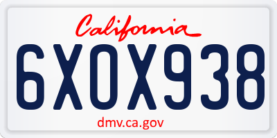 CA license plate 6XOX938