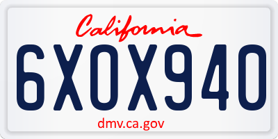 CA license plate 6XOX940