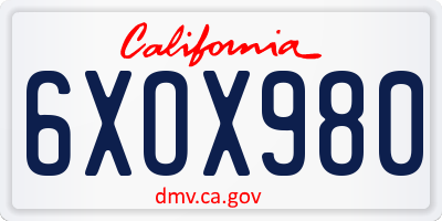 CA license plate 6XOX980