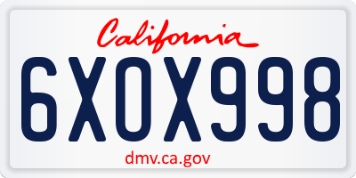 CA license plate 6XOX998