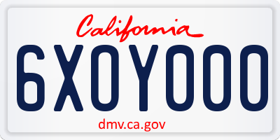 CA license plate 6XOY000