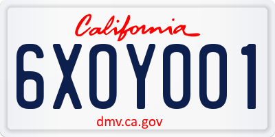 CA license plate 6XOY001