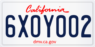 CA license plate 6XOY002