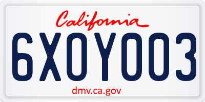 CA license plate 6XOY003