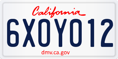 CA license plate 6XOY012