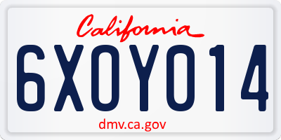 CA license plate 6XOY014