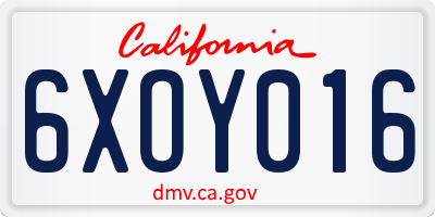 CA license plate 6XOY016