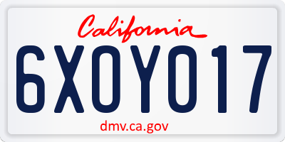 CA license plate 6XOY017