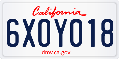 CA license plate 6XOY018