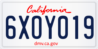 CA license plate 6XOY019