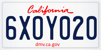 CA license plate 6XOY020