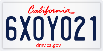 CA license plate 6XOY021