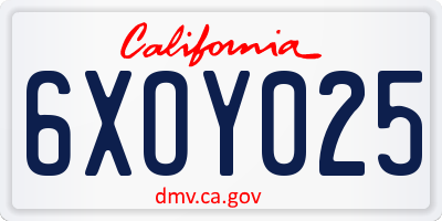 CA license plate 6XOY025