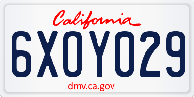 CA license plate 6XOY029