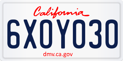 CA license plate 6XOY030