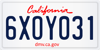 CA license plate 6XOY031