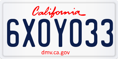 CA license plate 6XOY033