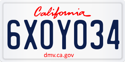 CA license plate 6XOY034