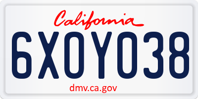 CA license plate 6XOY038