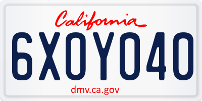 CA license plate 6XOY040