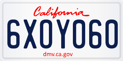 CA license plate 6XOY060
