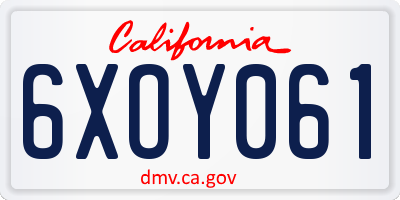 CA license plate 6XOY061