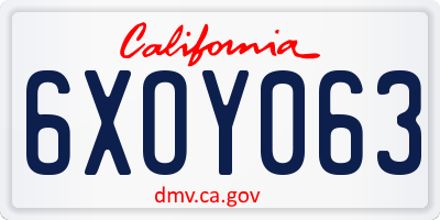 CA license plate 6XOY063