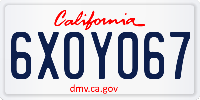 CA license plate 6XOY067