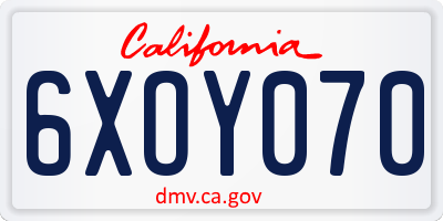 CA license plate 6XOY070