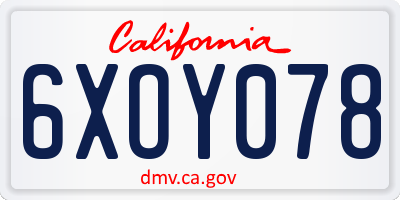 CA license plate 6XOY078