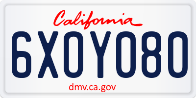 CA license plate 6XOY080