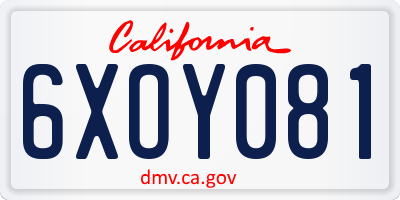 CA license plate 6XOY081
