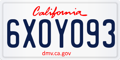 CA license plate 6XOY093
