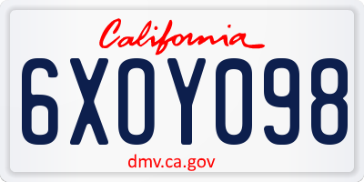 CA license plate 6XOY098