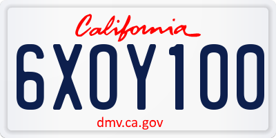 CA license plate 6XOY100
