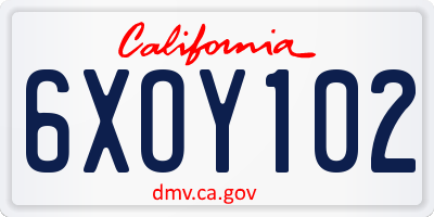 CA license plate 6XOY102